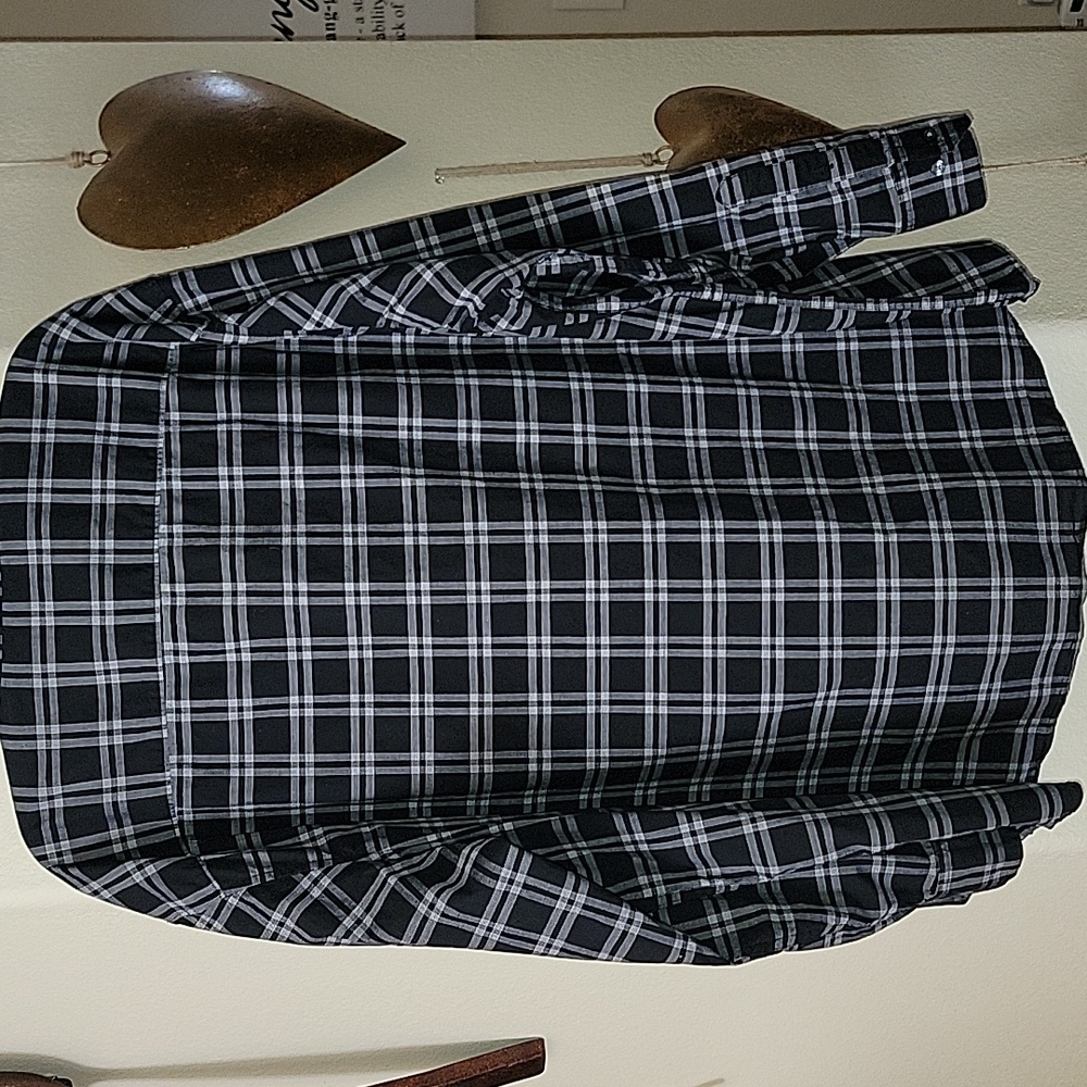 Claiborne Men's 100% Cotton Stretch Plaid Long Sleeve Button down blk&Wht 3XL - Picture 2 of 7